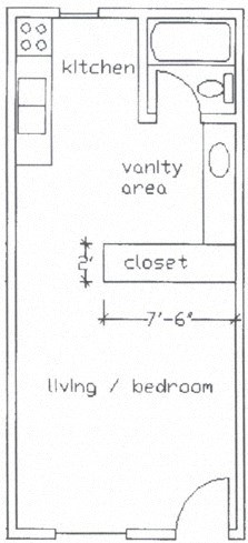 Floor plan for studio, 1 bath, 360 sqft